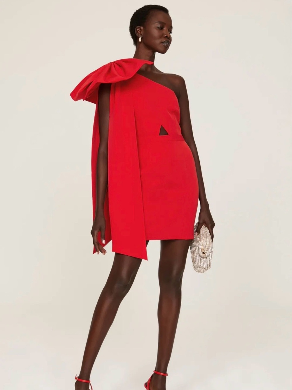 Elegant Red One-Shoulder Bow Mini Dress